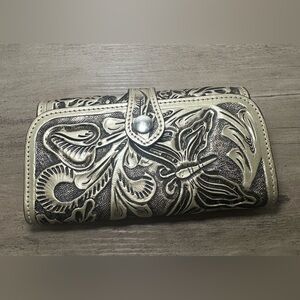 Hand Tooled Vintage‎ Leather Embossed Wallet Metallic Floral Design.